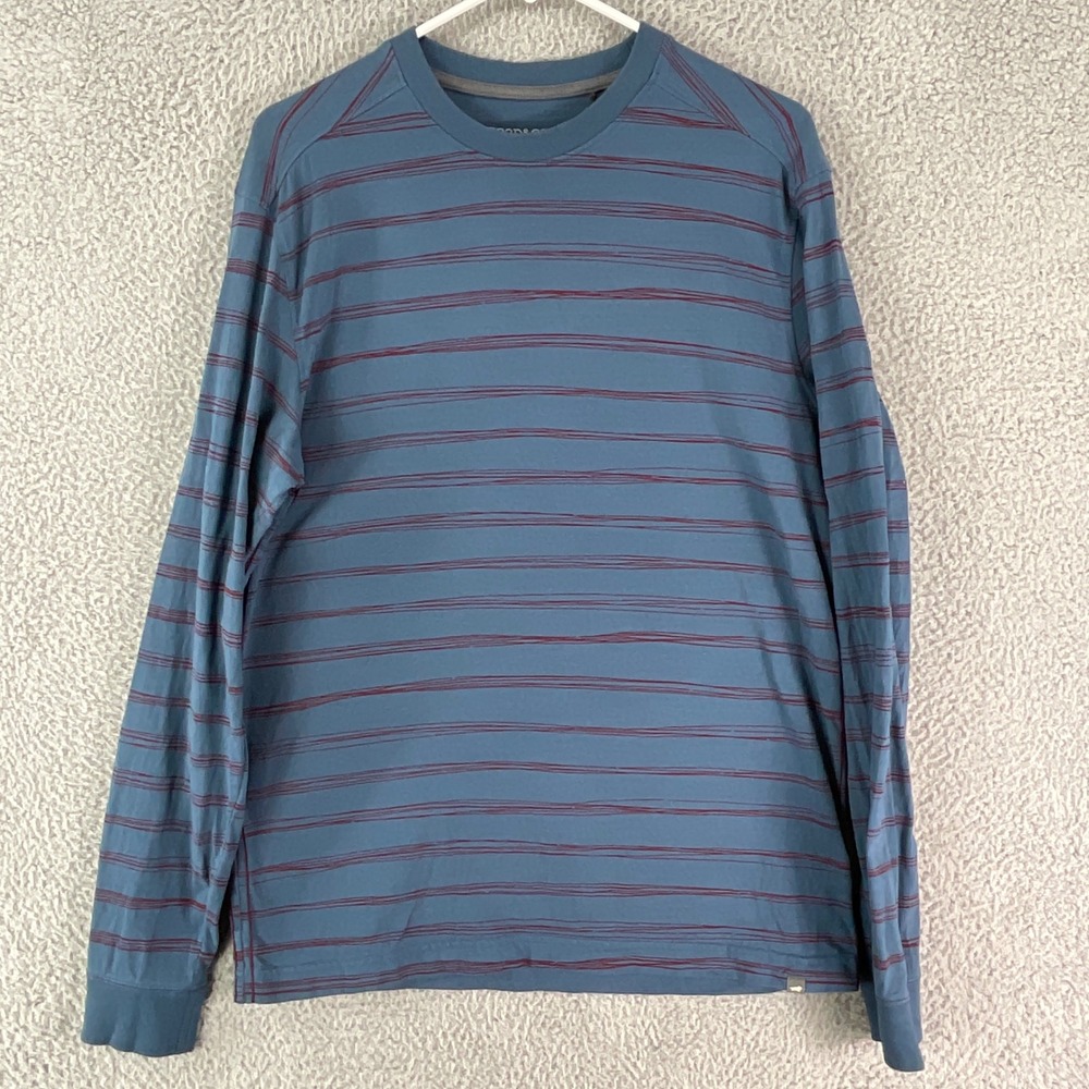Toad&Co Smooth LS Crew Mens M Blue Red Striped Organic Cotton Long Sleeve Shirt